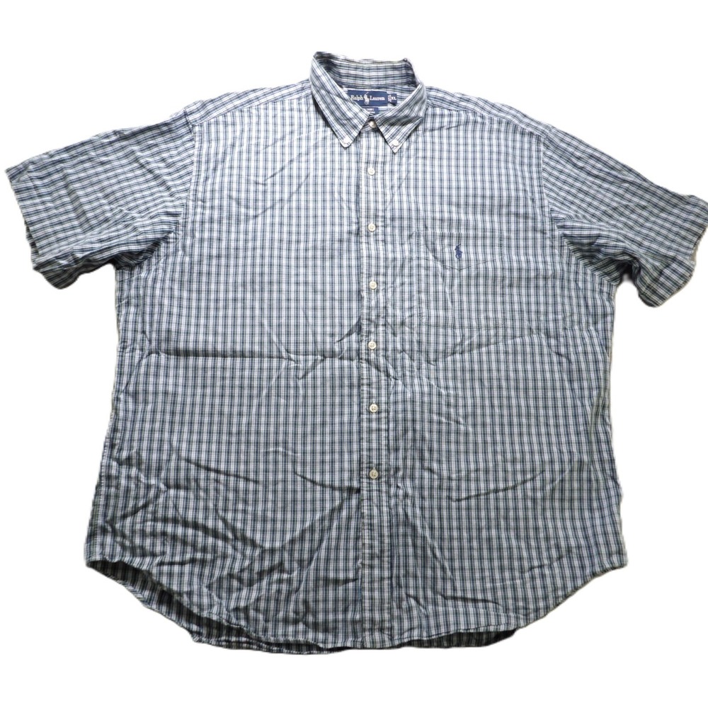 VTG 90s Ralph Lauren Big Shirt Plaid Cotton Men XL Blue Multi Casual Button OCBD